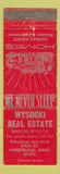 Matchbook Cover - Wysocki Real Estate Sunderland MA WEAR
