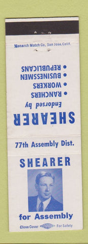 Matchbook Cover - Shearer for 77th Assembly District CA?