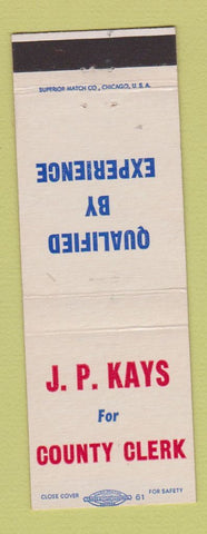 Matchbook Cover - JP Kays for County Clerk