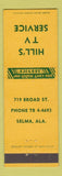 Matchbook Cover - Hill's TV Service Selma AL