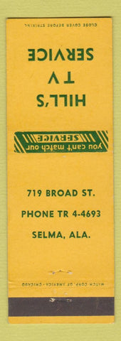 Matchbook Cover - Hill's TV Service Selma AL