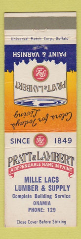 Matchbook Cover - Pratt & Lambert Paint Mille Lacs Lumber Onamia MN