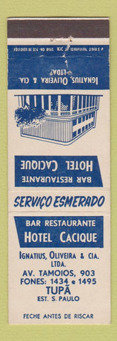 Matchbook Cover - Hotel Cacique Sao Paulo Brazil Tupa