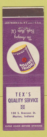 Matchbook Cover - Tex's Quality Service oil gas Royal Triton Marion IN