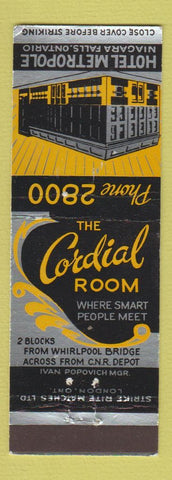 Matchbook Cover - Hotel Metropole Niagara Falls ON