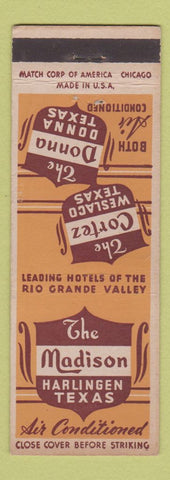 Matchbook Cover - The Madison Hotel Harlingen TX Weslaco Donna TX