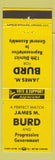 Matchbook Cover - James Burd 12th District Representative Election