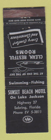 Matchbook Cover - Sunset Beach Motel Lake Jackson Sebring FL