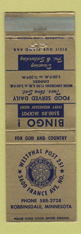 Matchbook Cover - American Legion Robbinsdale MN WEAR