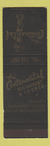 Matchbook Cover - The Continental Restaurant Saugus MA WEAR SAMPLE