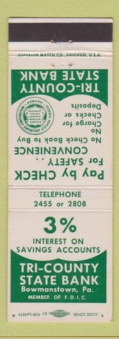 Matchbook Cover - Tri County State Bank Bowmanstown PA
