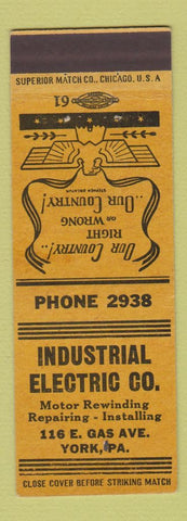 Matchbook Cover - Indsutrial Electric York PA WWII