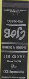 Matchbook Cover - Jim Crowe CJOB Winnipeg TV radio