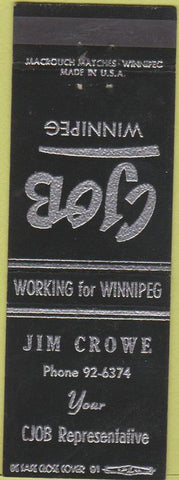 Matchbook Cover - Jim Crowe CJOB Winnipeg TV radio