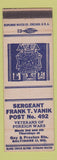 Matchbook Cover - VFW Sergeant Frank Vanik Post Baltimore MD