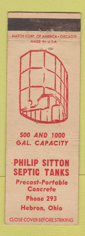 Matchbook Cover - Philip Sitton Septic Tanks Hebron OH