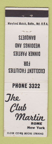 Matchbook Cover - The Club Martin Rome NY WEAR