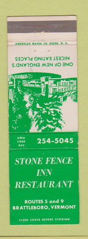 Matchbook Cover - Stone Fence Inn Restaurant Brattleboro VT