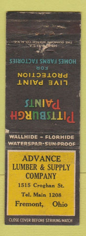 Matchbook Cover - Pittsburgh Paints Advance Lumber Fremont OH WEAR