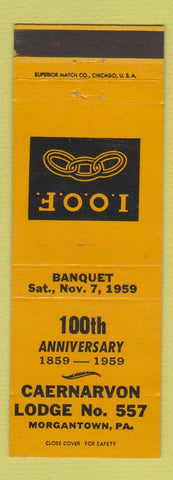 Matchbook Cover - Odd Fellows Caernarvon Lodge Morgantown PA 1959 YELLOW