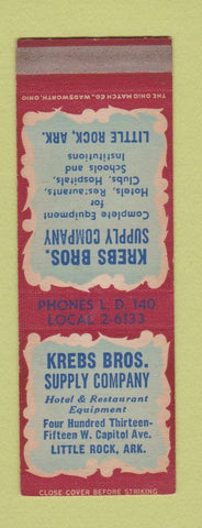 Matchbook Cover - Krebs Bros Supply Hotel Restaurant Little Rock AR SAMPLE