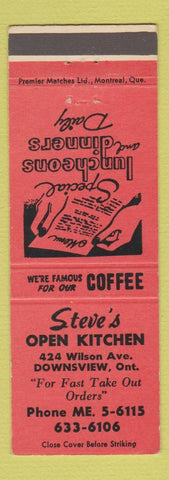 Matchbook Cover - Steve's Open Kitchen Downsview ON