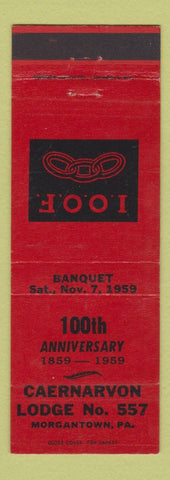 Matchbook Cover - Odd Fellows Caernarvon Lodge Morgantown PA 1959 RED