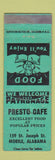 Matchbook Cover - Presto Cafe Mobile AL WORN