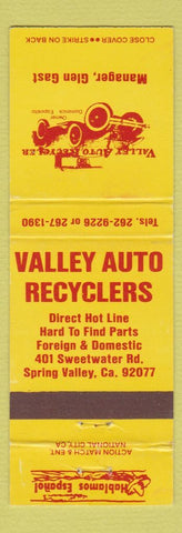 Matchbook Cover - Valley Auto Recyclers Spring Valley CA