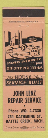 Matchbook Cover - John Lenz Auto Repair Battle Creek MI