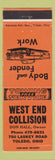 Matchbook Cover - West End Collision Toledo OH
