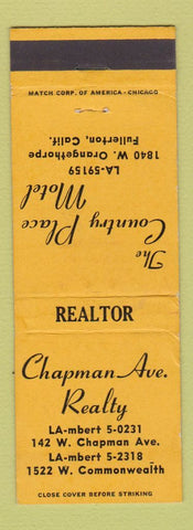 Matchbook Cover - Chapman Ave Real Estate Fullerton CA WEAR