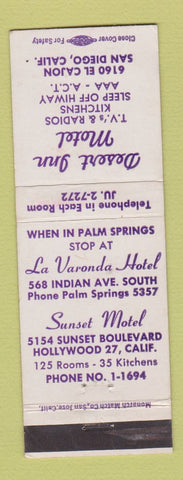 Matchbook Cover - Desert Inn Motel San Diego CA Palm Springs Hollywood WEAR