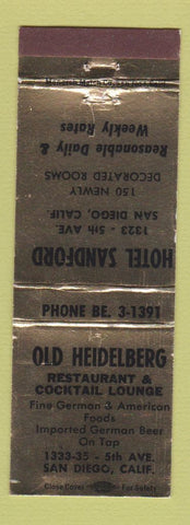 Matchbook Cover - Hotel Sandford San Diego CA Old Heidelberg