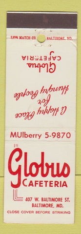 Matchbook Cover - Globus Cafeteria Baltimore MD