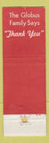 Matchbook Cover - Globus Cafeteria Baltimore MD