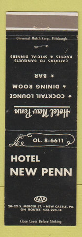 Matchbook Cover - Hotel New Penn New Castle PA
