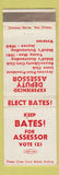Matchbook Cover - Bates for Assessor Election Slidell LA