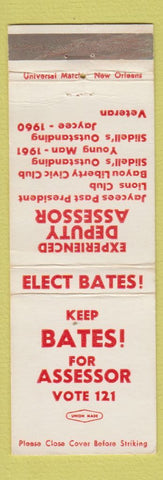 Matchbook Cover - Bates for Assessor Election Slidell LA