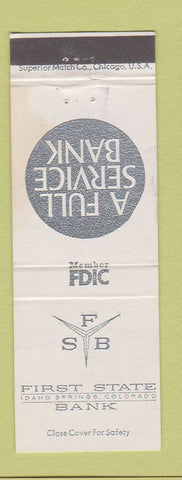 Matchbook Cover - First State Bank Idaho Springs Colorado WEAR
