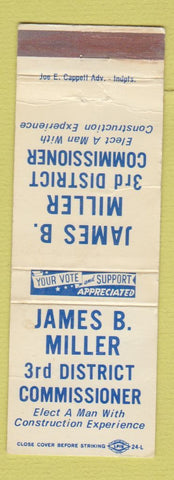 Matchbook Cover - James B Miller Commissioner Election WORN