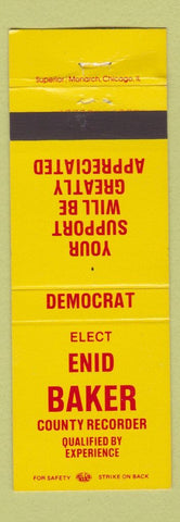 Matchbook Cover - Enid Baker County Recorder Election