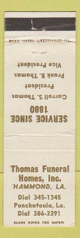 Matchbook Cover - Thomas Funeral Homes Hammond Ponchatoula LA WEAR