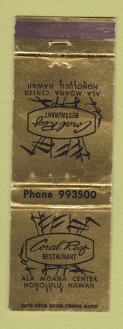 Matchbook Cover - Coral Reef Restaurant Honolulu Hawaii