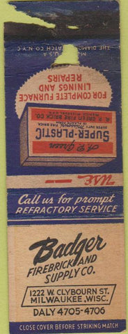 Matchbook Cover - Badger Firebrick Supply bricks Milwaukee WI BOBTAIL
