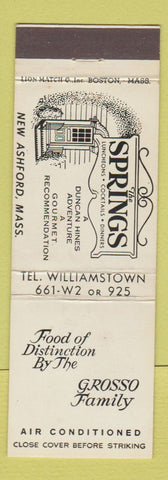 Matchbook Cover - Springs Restaurant New Ashford MA Grosso Family
