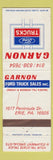 Matchbook Cover - Garnon Ford Trucks Erie PA WORN