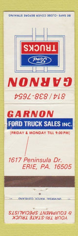 Matchbook Cover - Garnon Ford Trucks Erie PA WORN