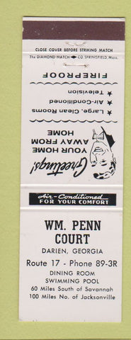 Matchbook Cover - Wm Penn Court Motel Darien GA