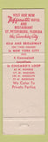 Matchbook Cover - Toffenetti Restaurant Chicago New York City St Petersburg FL